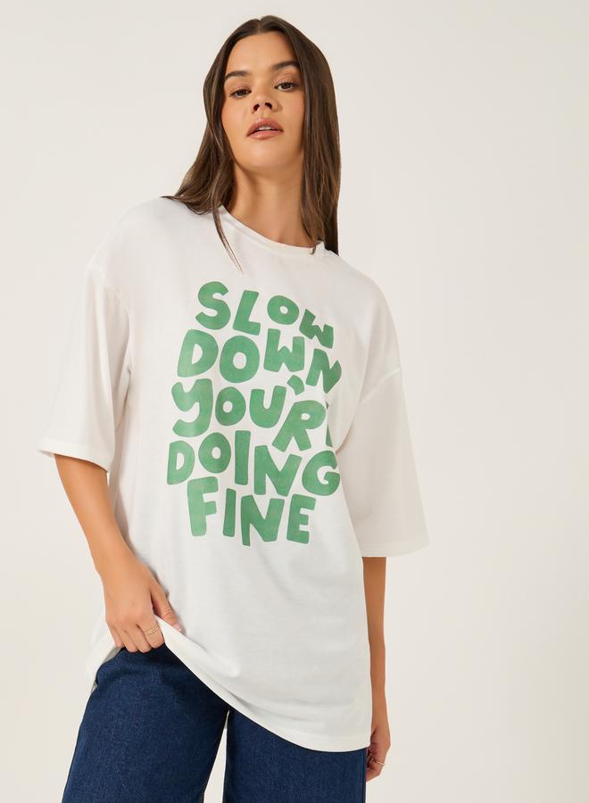 Styli Slogan Print Short Sleeve Oversized T-Shirt - Image 3